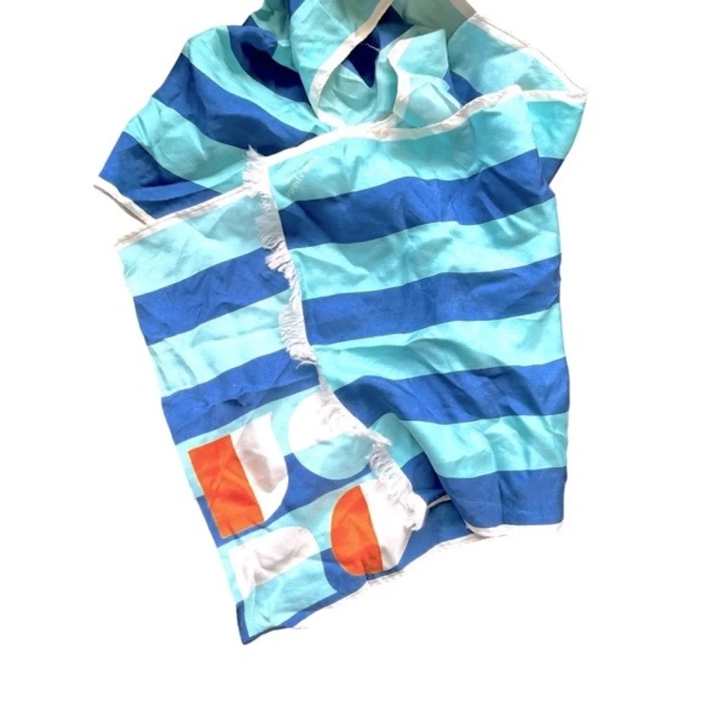 Kate Spade Teal and Blue‎ Striped Scarf with Fringe Trimmed Ends